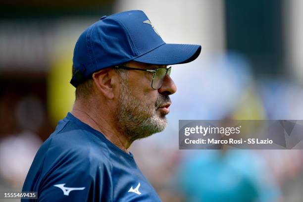 Lazio head coach Maurizio Sarri duribg the SS Lazio training session day 8 on July 19, 2023 in Auronzo di Cadore, Italy.