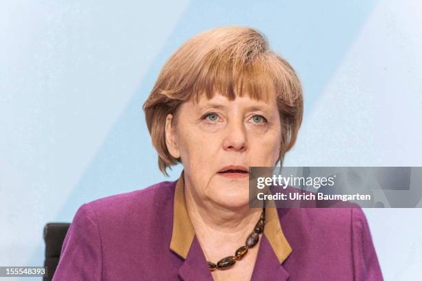 Federal Chancellor Angela MerkelL during the press conference in the federal chancellory on October 30, 2012 in Berlin, Germany.