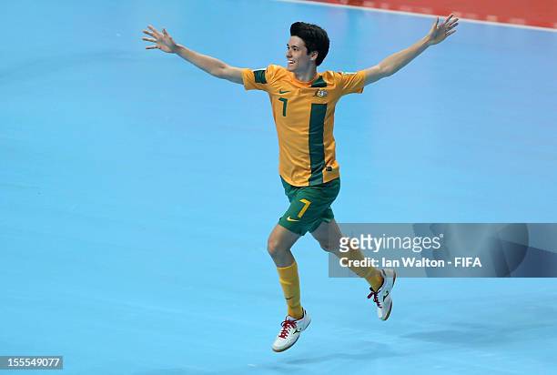 Tobias Seeto of Australia celebrates scoring a goal during the FIFA Futsal World Cup Thailand 2012, Group D match between Australia and Mexico at...