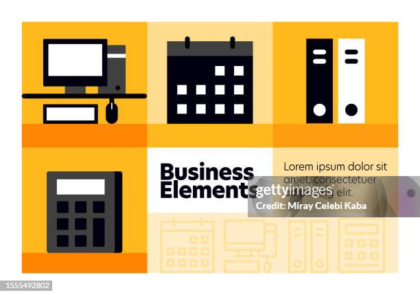 business elements line icon set and banner design. - presentation folder stock illustrations