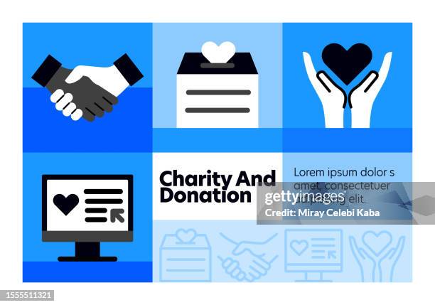 charity and donation line icon set and banner design. - philanthropist stock illustrations