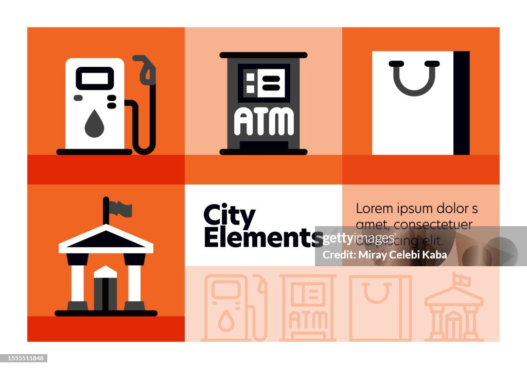 City Elements line icon set and banner design.