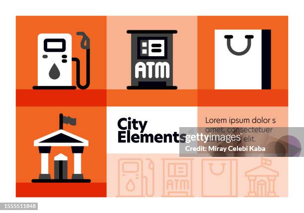 city elements line icon set and banner design. - los angeles train stock illustrations
