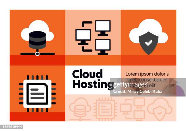 cloud hosting line icon set and banner design. - cable management stock illustrations