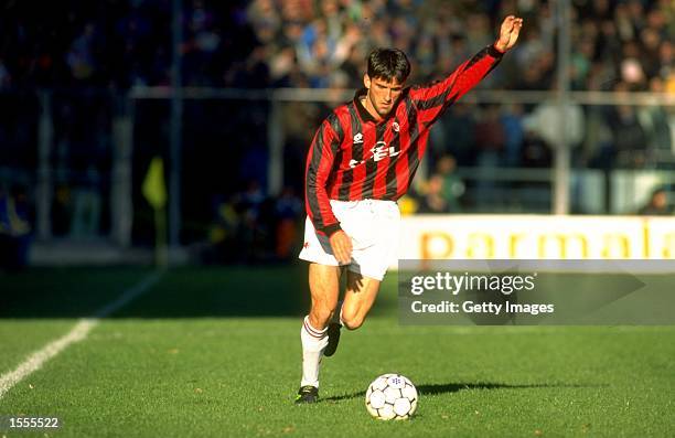 Christian Panucci of AC Milan in action during a Serie A match against Parma AC at the Ennio Tardini Stadium in Parma, Italy. The match ended in a...