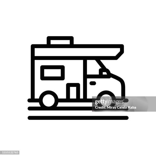 caravan line icon - caravan park stock illustrations