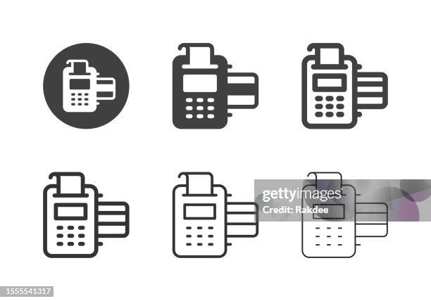 credit card swipe machine icons - multi series - paying bills online credit card stock illustrations