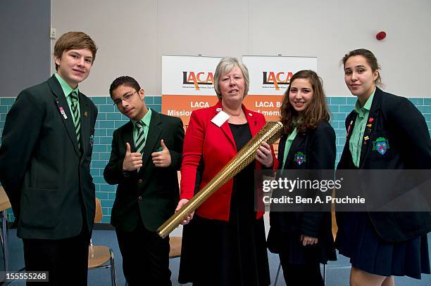 Hugh Riley, Bruno Campos, Anne Bull, Mila Munzrova and Nermeen Hilton attend the Launch of the National Schools Meals Week at Bishop Challoner,...