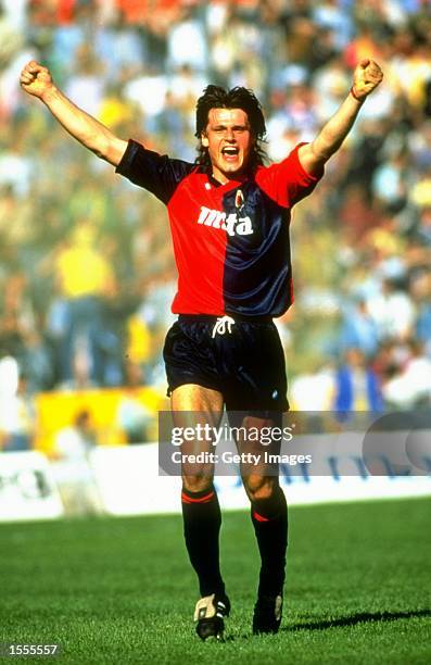 Tomas Skuhravy of Genoa celebrates during a Serie A match against Parma AC at the Ennio Tardini Stadium in Parma, Italy. \ Mandatory Credit: Allsport...