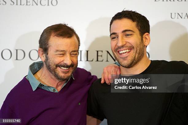 Spanish actors Juan Diego and Miguel Angel Silvestre attend the "Todo es Silencio" photocall at the Palafox cinema on November 5, 2012 in Madrid,...