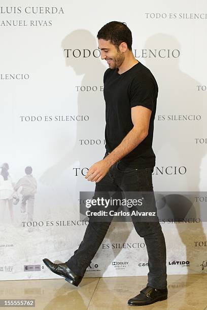 Spanish actor Miguel Angel Silvestre attends the "Todo es Silencio" photocall at the Palafox cinema on November 5, 2012 in Madrid, Spain.