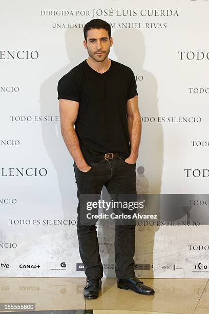 Spanish actor Miguel Angel Silvestre attends the "Todo es Silencio" photocall at the Palafox cinema on November 5, 2012 in Madrid, Spain.