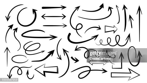 bildbanksillustrationer, clip art samt tecknat material och ikoner med set vector illustration of hand drawn and curved arrows. - pil