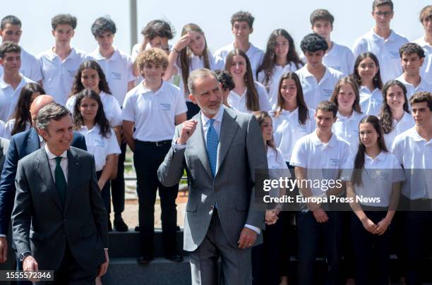 King Felipe VI receives the participants of the XXVIII edition of the 'Becas Europa' program of the Francisco de Vitoria University at the Zarzuela...