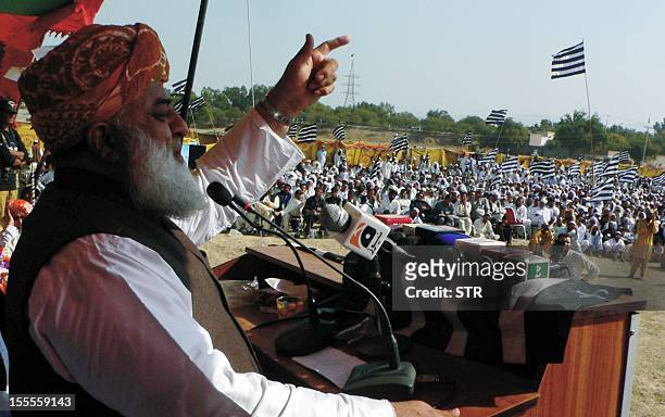 This photograph taken on November 4, 2012 shows Fazlur Rehman, chief of the Pakistan's Islamic hardline party Jamiat Ulema-e-Islam Fazl , addressing...