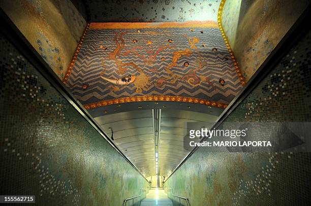 This picture shows a view of the Materdei subway station with artworks by Italian artist Alessandro Mendini as part of the "Art Station Line 1"...