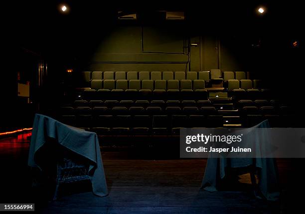 The stage of the Teatro Guindalera waits for the audience, and actors to play, before the start of the 'Tres Anos' theater show, a show that plays in...