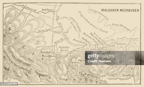 map of thermopylae - battle of thermopylae stock illustrations