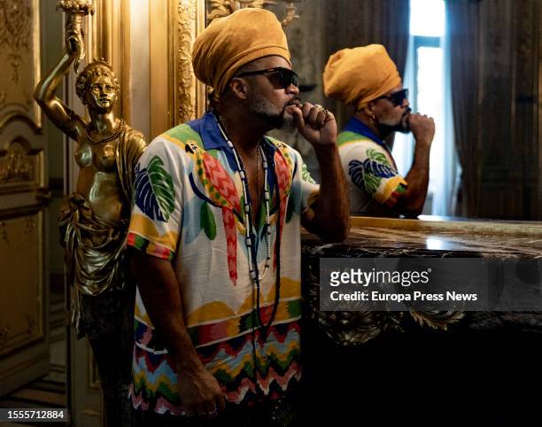 Ibero-American Ambassador of Culture, Carlinhos Brown, poses after an interview with Europa Press, on 19 July, 2023 in Madrid, Spain. Carlinhos Brown...