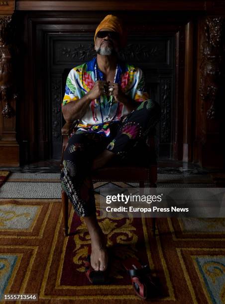 Ibero-American Ambassador of Culture, Carlinhos Brown, poses after an interview with Europa Press, on 19 July, 2023 in Madrid, Spain. Carlinhos Brown...