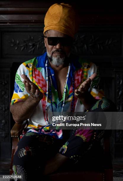 Ibero-American Ambassador of Culture, Carlinhos Brown, poses after an interview with Europa Press, on 19 July, 2023 in Madrid, Spain. Carlinhos Brown...