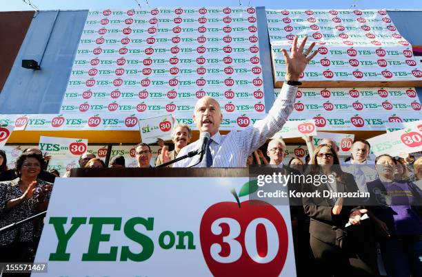 California Gov. Jerry Brown a speaks during a rally in support of Proposition 30 on November 5, 2012 in Panorama City, California. Proposition 30...