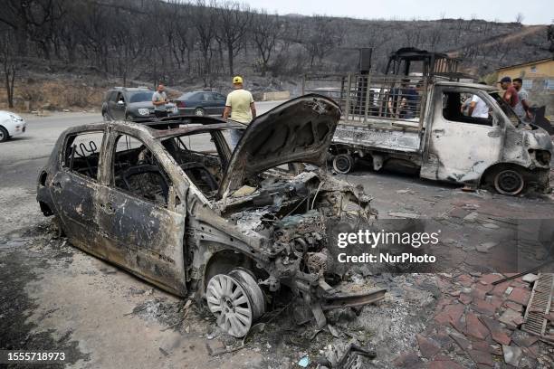 General view on burned houses in the village of de Oeud Das in Bejaia east of Algiers, Algeria, 25 July 2023. The Algerian Ministry of the Interior...