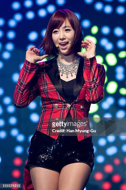 Eung-Jung of South Korean girl group T-ara performs onstage during the 'Mr. Pizza' Mini Concert on November 3, 2012 in Seoul, South Korea.