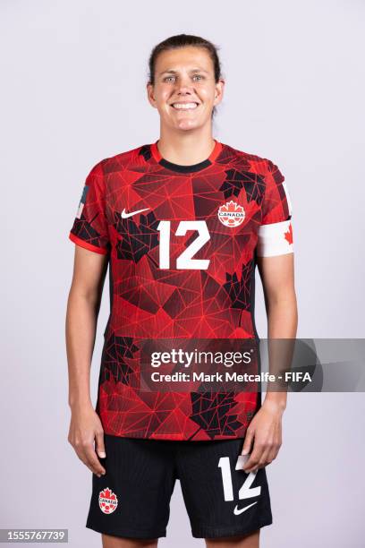 Christine Sinclair of Canada poses during the official FIFA Women's World Cup Australia & New Zealand 2023 portrait session on July 17, 2023 in...