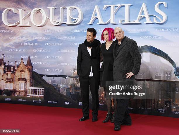 Producer Tom Tykwer, director director Lana Wachowski and Andy Wachowski attend the 'Cloud Atlas' Germany premiere at Cinestar Sony Center on...