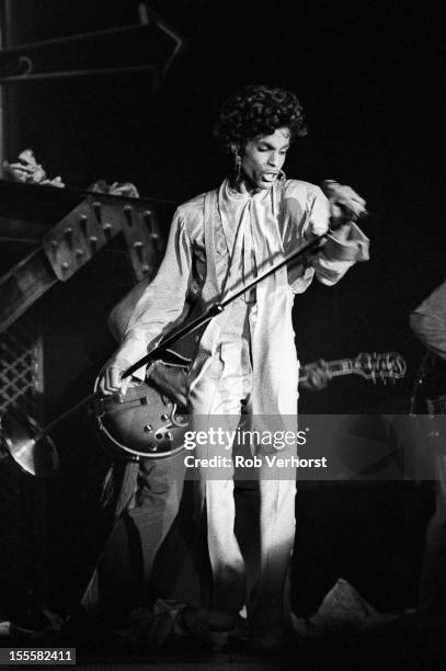 Prince performs on stage on the Sign 'O' The Times Tour, Isstadion, Stockholm, Sweden, 9th May 1987.
