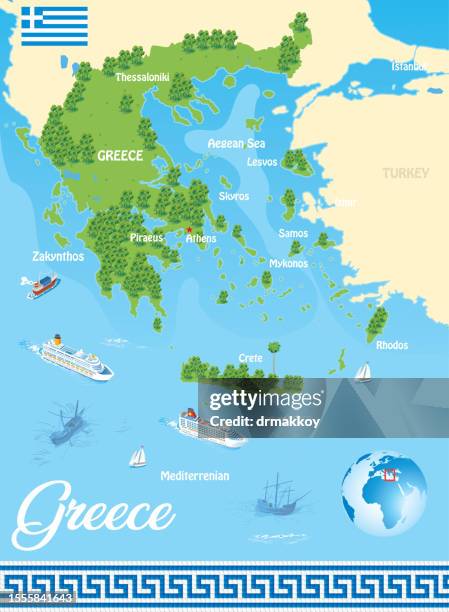 greece travel map - chania crete stock illustrations