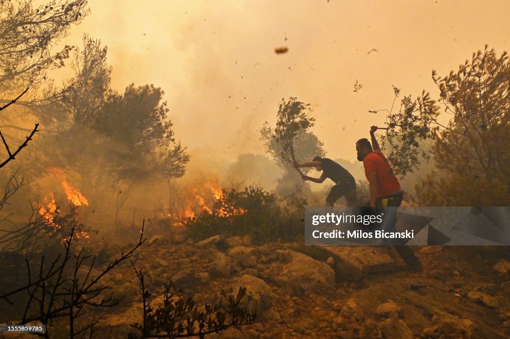 Wildfire North Of Athens Exacerbated By Heatwave And High Winds