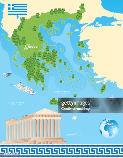 greece map and parthenon - aegean sea stock illustrations