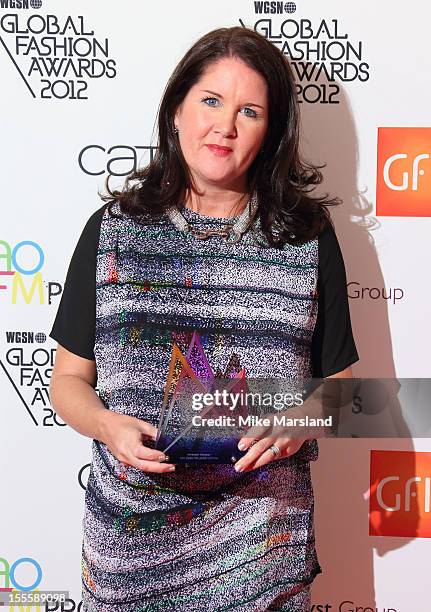 Guest poses in the awards room at the WGSN Global Fashion Awards at The Savoy Hotel on November 5, 2012 in London, England.