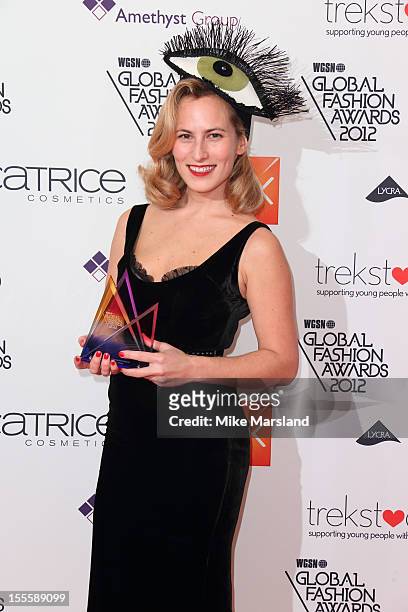 Charlotte Dellal poses in the awards room at the WGSN Global Fashion Awards at The Savoy Hotel on November 5, 2012 in London, England.