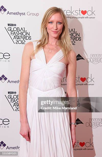 Jade Parfitt poses in the awards room at the WGSN Global Fashion Awards at The Savoy Hotel on November 5, 2012 in London, England.