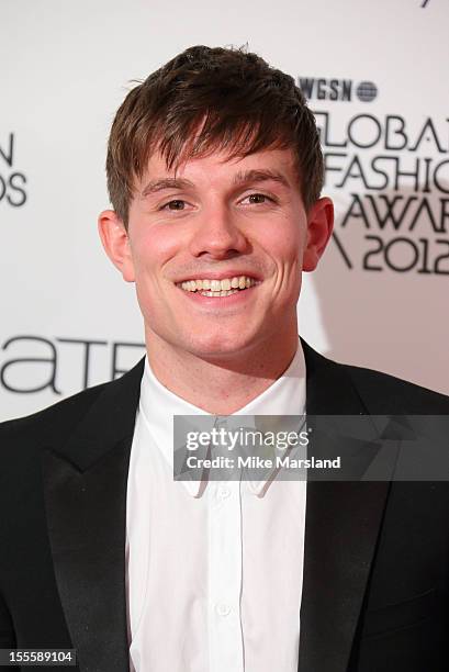 Will Best poses in the awards room at the WGSN Global Fashion Awards at The Savoy Hotel on November 5, 2012 in London, England.