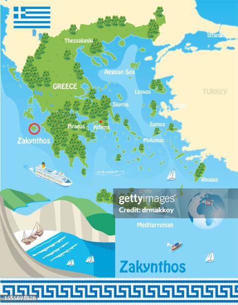 greece map and zakynthos - corfu stock illustrations