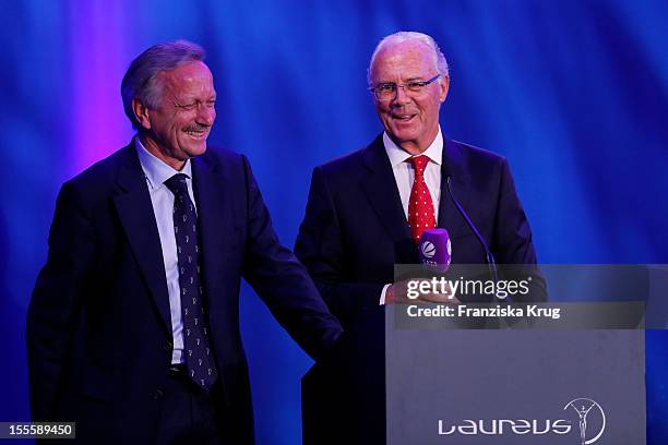 Joachim Schmid and Franz Beckenbauer attend the Laureus Media Award 2012 on November 05, 2012 in Kitzbuehel, Austria.