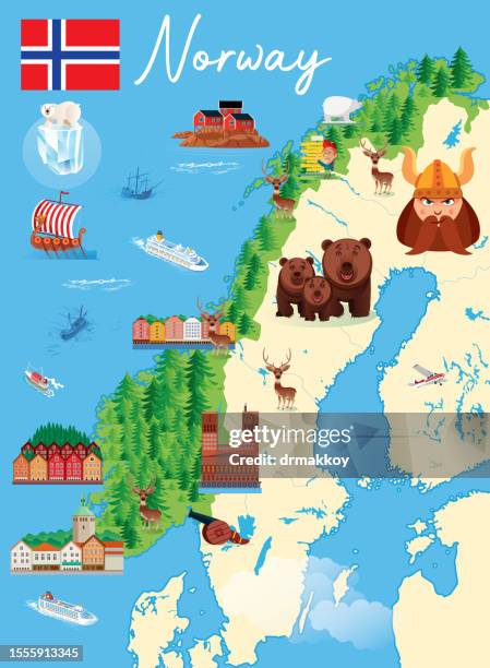 ilustraciones, imágenes clip art, dibujos animados e iconos de stock de mapa de dibujos animados de noruega - mar noruego