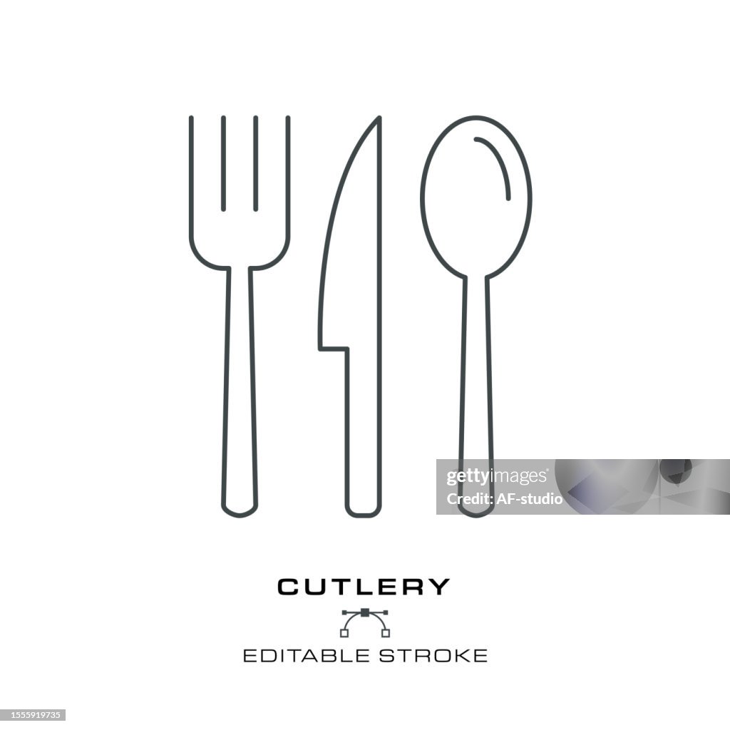 Cutlery - Single Cooking Icon - editable stroke.