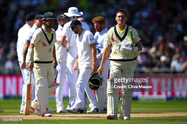 Marnus Labuschagne of Australia walks off after being dismissed by Moeen Ali of England during Day One of the LV= Insurance Ashes 4th Test Match...