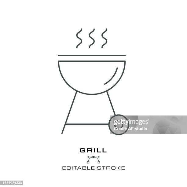 grill - single cooking icon - editierbarer strich. - kochwettbewerb stock-grafiken, -clipart, -cartoons und -symbole