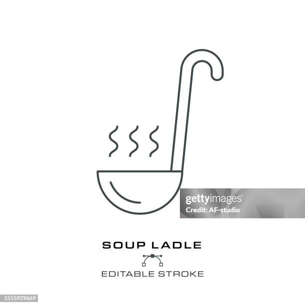 ladle- single cooking icon - editable stroke. - ladle stock illustrations