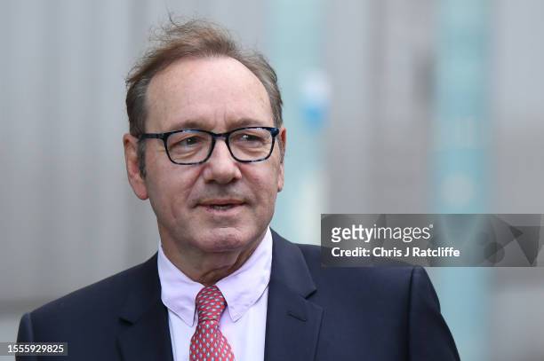 Kevin Spacey arrives at Southwark Crown Court as the jury deliberate on his sexual assault trial on July 26, 2023 in London, England. The U.S. Actor...