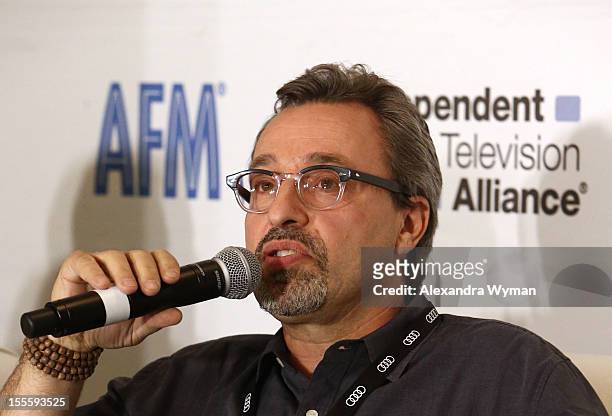 Michael Barnathan, President, 1492 Pictures, speaks at the "IDA: The Doc Remake" panel at American Film Market - Day 6 at the Loews Santa Monica...