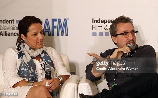 Michael Barnathan, President, 1492 Pictures, speaks at the "IDA: The Doc Remake" panel at American Film Market - Day 6 at the Loews Santa Monica...