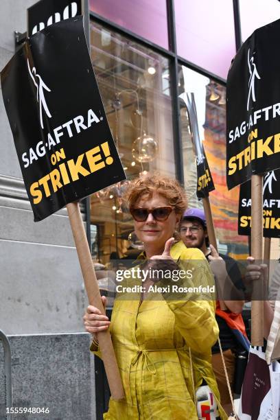 Susan Sarandon joins SAG-AFTRA members and supporters on the picket line as the SAG-AFTRA Actors Union Strike continues on Day 7 in front of Netflix...