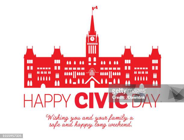 happy civic holiday canada greeting web banner design template with parliament building - london ontario stock illustrations